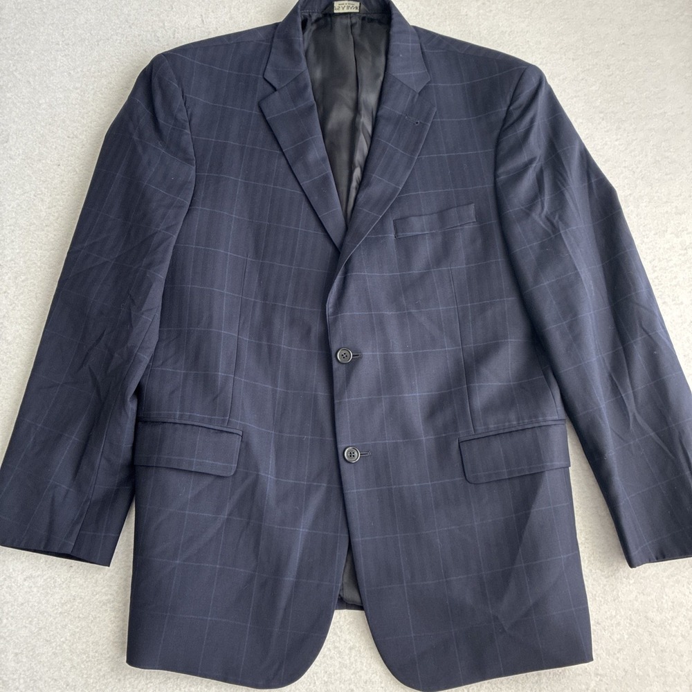 Jos. A Bank Mens Blue Window Plaid Wool Blazer Suit Jacket 44R Formal Office